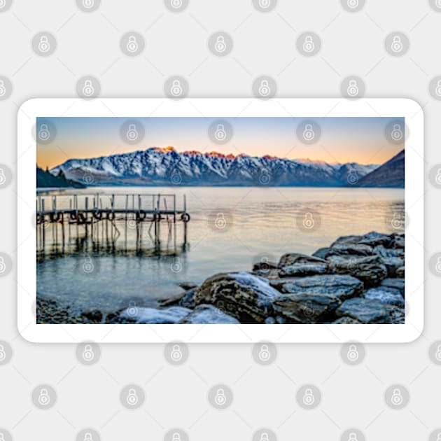 Jetty on Lake Wakatipu, Queenstown, New Zealand Sticker by blacksands